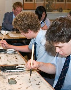 Students in a creative calligraphy workshop